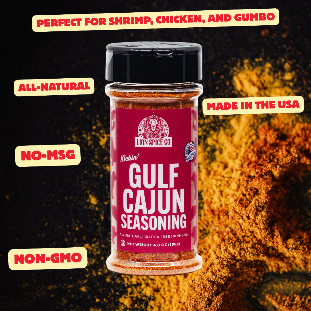 Lion Spice Co Gulf Cajun Seasoning – All-Natural Kosher Cajun Spice Blend for Chicken, Seafood, and Vegetables | Authentic Louisiana-Style Blackened Seasoning Rub | Non-GMO, Gluten-Free, Bold Southern Flavor