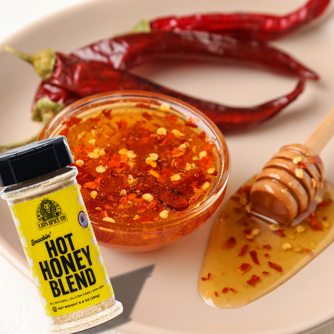 Lion Spice Co Hot Honey Seasoning – Sweet Heat Blend with Chili Peppers – Hot Honey Rub for Chicken, Wings, Ribs & BBQ – Ideal for Grilling, Roasting & Frying – 5.8 oz Shaker
